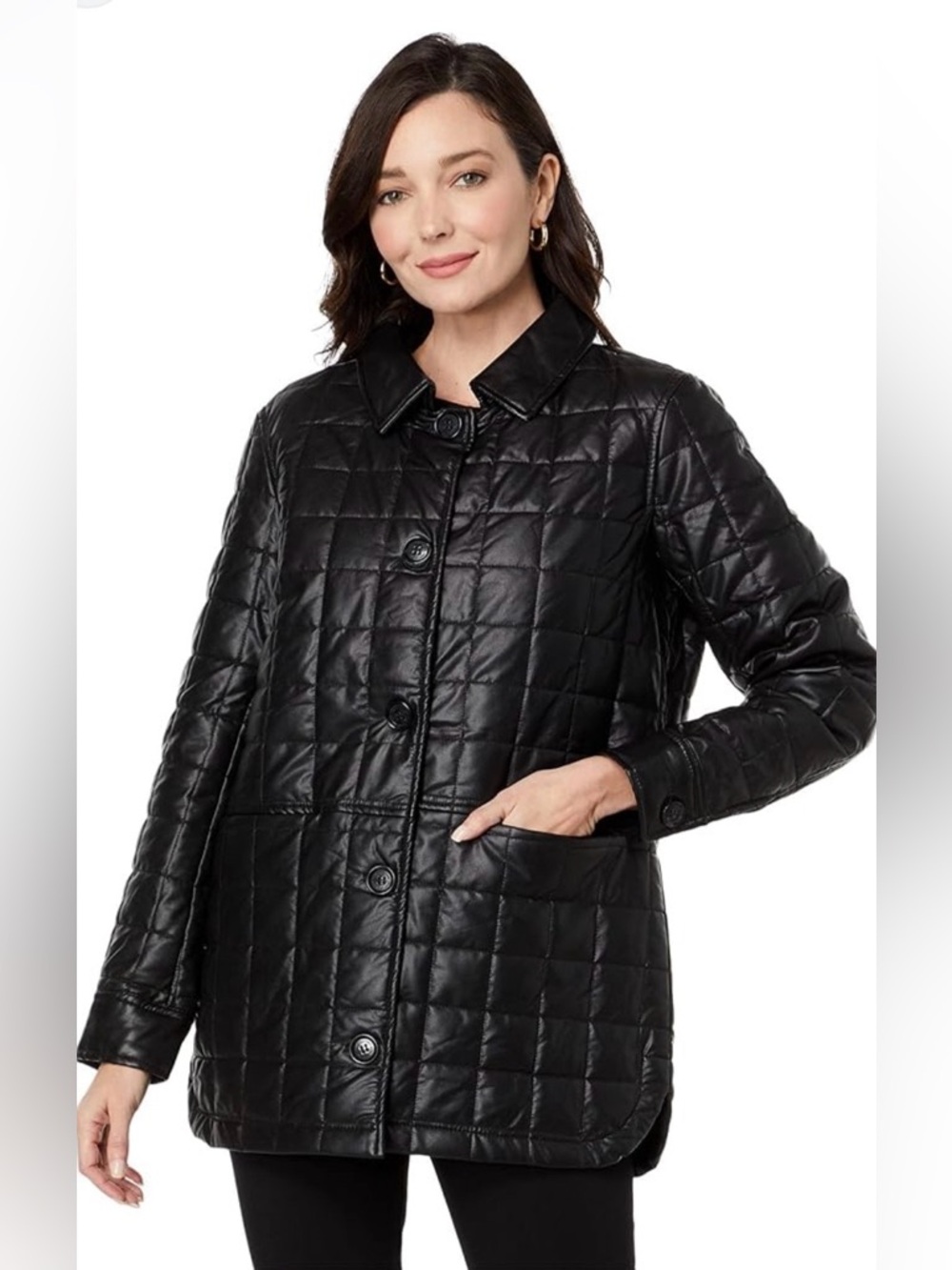 Sam Edelman Black Quilted Button-Front shirt  Jacket
